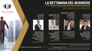 La settimana del business dal 29 agosto al 2 settembre, webinar gratuiti sul web marketing
